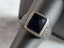 Load image into Gallery viewer, Mens Estate Sterling Silver Modernist Sapphire Ring 7.5g E2776