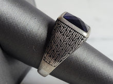 Load image into Gallery viewer, Mens Estate Sterling Silver Modernist Sapphire Ring 7.5g E2776