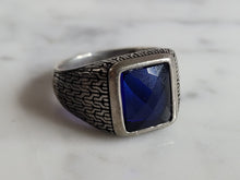Load image into Gallery viewer, Mens Estate Sterling Silver Modernist Sapphire Ring 7.5g E2776