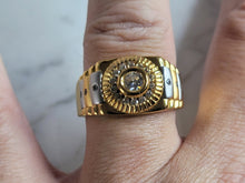 Load image into Gallery viewer, Mens Vintage Estate Sterling Silver Gold Tone CZ Ring 7.3g E2783