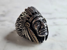 Load image into Gallery viewer, Mens Estate Sterling Silver Two Tone Chief Head Ring 21.1g E4489