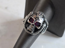 Load image into Gallery viewer, Mens Sterling Silver Ruby Eyed Goth Biker Skull Snake Ring 14.3g E4498