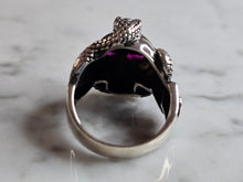 Load image into Gallery viewer, Mens Sterling Silver Ruby Eyed Goth Biker Skull Snake Ring 14.3g E4498