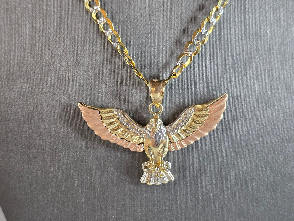 Vintage Estate 14K Tri Colored Gold Eagle Pendant Necklace 20.7g