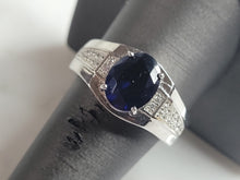 Load image into Gallery viewer, Mens Estate Sterling Silver Modernist Sapphire Ring 9.7g E6230