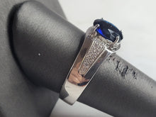 Load image into Gallery viewer, Mens Estate Sterling Silver Modernist Sapphire Ring 9.7g E6230
