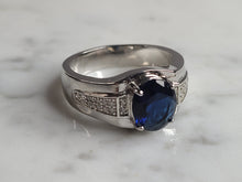 Load image into Gallery viewer, Mens Estate Sterling Silver Modernist Sapphire Ring 9.7g E6230