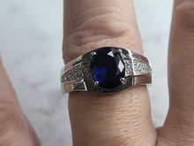 Load image into Gallery viewer, Mens Estate Sterling Silver Modernist Sapphire Ring 9.7g E6230