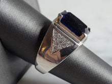 Load image into Gallery viewer, Mens Estate Sterling Silver Modernist Sapphire Ring 11.8g E6273