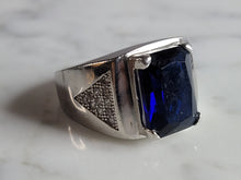 Load image into Gallery viewer, Mens Estate Sterling Silver Modernist Sapphire Ring 11.8g E6273