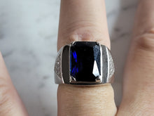 Load image into Gallery viewer, Mens Estate Sterling Silver Modernist Sapphire Ring 11.8g E6273