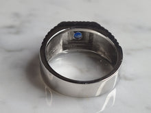 Load image into Gallery viewer, Mens Estate Sterling Silver Modernist Sapphire Ring 10.1g E6278
