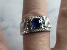 Load image into Gallery viewer, Mens Estate Sterling Silver Modernist Sapphire Ring 10.1g E6278