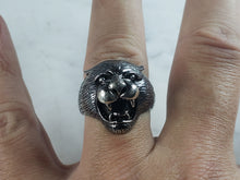 Load image into Gallery viewer, Mens Sterling Silver Panther Cougar Head Ring 14.0g E6410