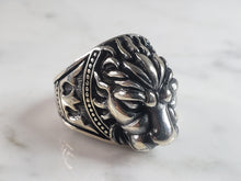 Load image into Gallery viewer, Mens Sterling Silver Lion Head Ring 10.7g E6412
