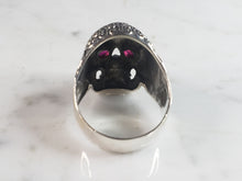 Load image into Gallery viewer, Mens Sterling Silver Ruby Eyed Skull Ring 14.3g E6413