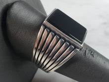 Load image into Gallery viewer, Mens Sterling Silver Modernist Onyx Ring 10.2g E6431