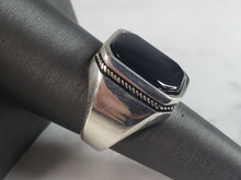 Load image into Gallery viewer, Mens Estate Sterling Silver Modernist Onyx Ring 12.1g E6437