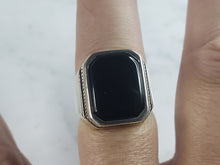 Load image into Gallery viewer, Mens Estate Sterling Silver Modernist Onyx Ring 12.1g E6437