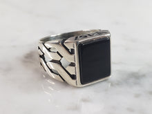 Load image into Gallery viewer, Mens Estate Sterling Silver Modernist Onyx Ring 9.1g E6439