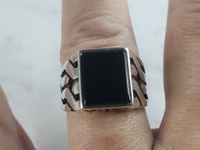 Load image into Gallery viewer, Mens Estate Sterling Silver Modernist Onyx Ring 9.1g E6439