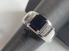 Load image into Gallery viewer, Mens Estate Sterling Silver Modernist Sapphire Ring 10.2g E6440