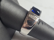 Load image into Gallery viewer, Mens Estate Sterling Silver Modernist Sapphire Ring 10.2g E6440