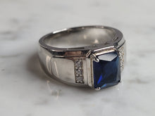 Load image into Gallery viewer, Mens Estate Sterling Silver Modernist Sapphire Ring 10.2g E6440