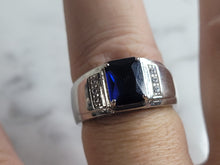 Load image into Gallery viewer, Mens Estate Sterling Silver Modernist Sapphire Ring 10.2g E6440