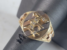 Load image into Gallery viewer, Mens Vintage Estate 14K Multi Gold Religious Cross "E" Diamond Ring 8.7g, E6564