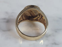 Load image into Gallery viewer, Mens Vintage Estate 14K Multi Gold Religious Cross "E" Diamond Ring 8.7g, E6564
