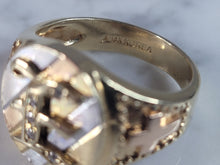 Load image into Gallery viewer, Mens Vintage Estate 14K Multi Gold Religious Cross "E" Diamond Ring 8.7g, E6564