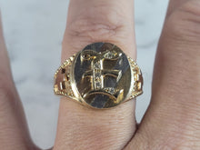 Load image into Gallery viewer, Mens Vintage Estate 14K Multi Gold Religious Cross "E" Diamond Ring 8.7g, E6564