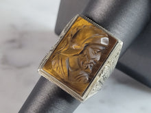 Load image into Gallery viewer, Mens Vintage Estate 10K White Gold Roman Soldier Cameo Ring 9.4g E6583