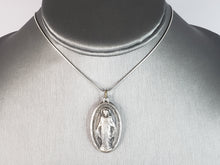 Load image into Gallery viewer, Religious Vintage Estate Sterling Silver Mary Pendant Necklace CREED 13.7g E6606