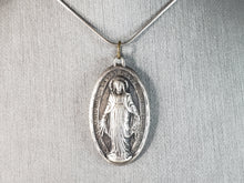 Load image into Gallery viewer, Religious Vintage Estate Sterling Silver Mary Pendant Necklace CREED 13.7g E6606