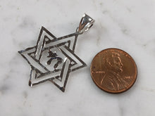 Load image into Gallery viewer, Sterling Silver Jewish Judaica Star of David Chai Pendant Necklace, 3.1g E6899