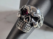 Load image into Gallery viewer, Mens Sterling Silver Ruby Eyed Skull Ring 12.9g E6956
