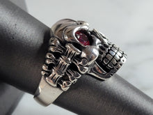 Load image into Gallery viewer, Mens Sterling Silver Ruby Eyed Skull Ring 12.9g E6956