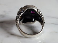 Load image into Gallery viewer, Mens Sterling Silver Ruby Eyed Skull Ring 12.9g E6956