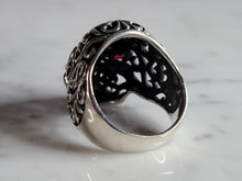Load image into Gallery viewer, Mens Sterling Silver Ruby Eyed Skull Ring 13.6g E6967