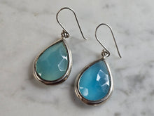 Load image into Gallery viewer, Pr Womens Vintage Estate Sterling Silver Aqua Chalcedony Dangle Earrings 8.1g E7070