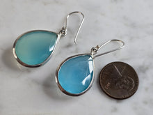 Load image into Gallery viewer, Pr Womens Vintage Estate Sterling Silver Aqua Chalcedony Dangle Earrings 8.1g E7070