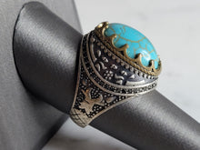 Load image into Gallery viewer, Mens Vintage Estate Sterling Silver Turquoise Ring 14.7g E730