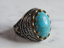 Load image into Gallery viewer, Mens Vintage Estate Sterling Silver Turquoise Ring 14.7g E730