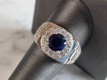 Load image into Gallery viewer, Mens Vintage Estate 14k White Gold Diamond Sapphire Ring 9.3g E7437