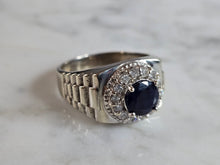 Load image into Gallery viewer, Mens Vintage Estate 14k White Gold Diamond Sapphire Ring 9.3g E7437