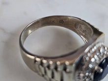 Load image into Gallery viewer, Mens Vintage Estate 14k White Gold Diamond Sapphire Ring 9.3g E7437