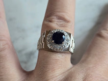 Load image into Gallery viewer, Mens Vintage Estate 14k White Gold Diamond Sapphire Ring 9.3g E7437