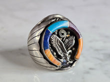 Load image into Gallery viewer, Mens Vintage Sterling Silver Southwestern Turquoise Eagle Ring 17.3g E7469